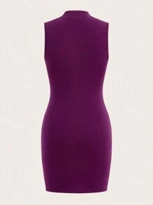 SHEIN ICON Rhinestone Detail Mock Neck Bodycon Dress - Purple - View 2