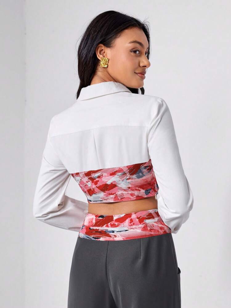 Designer Business Casual Graphic Print Crop Lightweght Jacket, Fall, For Autumn & Winter, Holiday, Vacation, Going Out, Spring, Festival