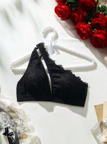 SHEIN Lencería de encaje floral con recortes sexy tipo bralette - Negro - Ver 1