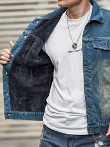 Manfinity Homme Men Bleach Wash Thermal Lined Denim Jacket - Bronze - View 5