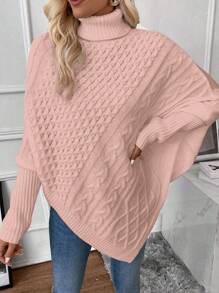 SHEIN Clasi 高領蝙蝠袖不對稱下擺毛衣 - 淺粉色 - 查看 3