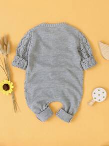 嬰幼兒女童圓點圖案針織連體毛衣 - 灰色 - 查看 2