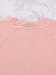 Baby Girl Heart Pointelle Knit Raglan Sleeve Cardigan - Coral Pink - View 7