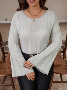 Calvaya Plus Drop Shoulder Sweater Knit Pullover Fall Winter Sweater - Grey - View 1
