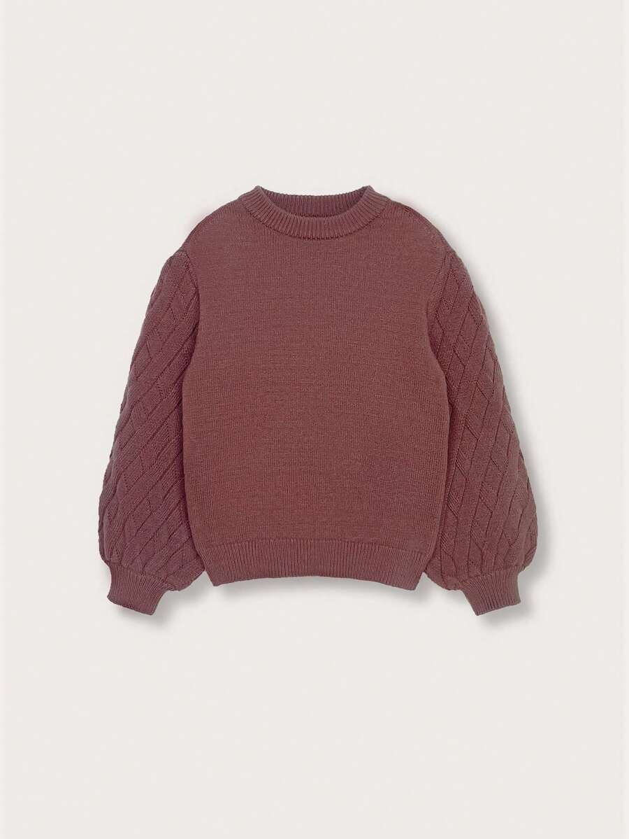 SHEIN Girls' Lantern Sleeve Sweater With Round Neck (size L) - Brown - View 1