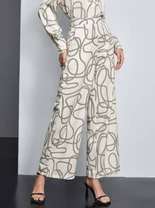 BizChic Printed Wide Leg Pants - White - View 5