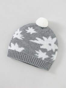 Infant Girls' Pattern Printed Raglan Sleeve Sweater Romper With Hat - Grey - View 3