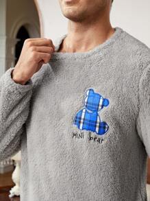 男士字母刺绣泰迪熊睡衣套装/睡衣套装 - 彩色 - 查看 5