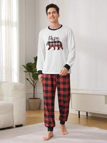 CoupledUp 1 Set Men's Animal & Letter Printed Homewear Loungewear Outfit, Fall Winter Clothes, Christmas - Multicolor - View 5