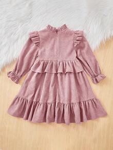 SHEIN Young Girl Ruffle Trim Flounce Sleeve Ruffle Hem Dress - Pink - View 2