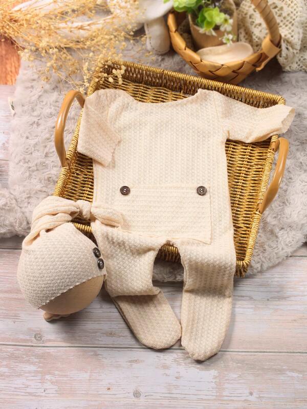2pcs/set Newborn Baby Boy Photography Jumpsuit Hat Set With Footed