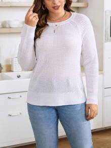 Calvaya Hơn Tay Raglan Áo len - trắng - Xem 4