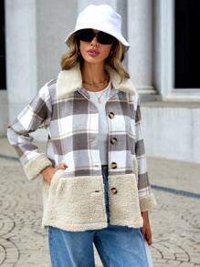 RueChic Women's Regular Fit Plaid Patchwork Jacket