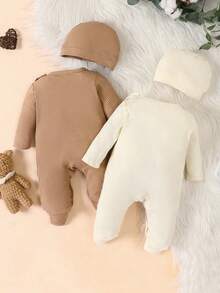 SHEIN 2pcs/Set Infant Boys' Embroidered Bear Ribbed Sleepwear - Multicolor - View 2