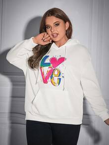SHEIN EZwear 大尺寸白色情書印花套頭衫 - 白色 - 查看 4