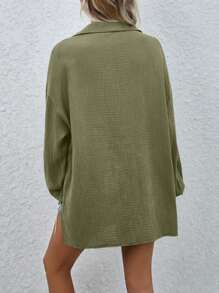 SHEIN LUNE Solid Texture Shirt,Long Sleeve Tops Fall Cloth For Women - Green - View 2