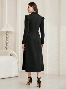 Modelyn 女士鈕扣立領連身裙 - 黑色 - 查看 2