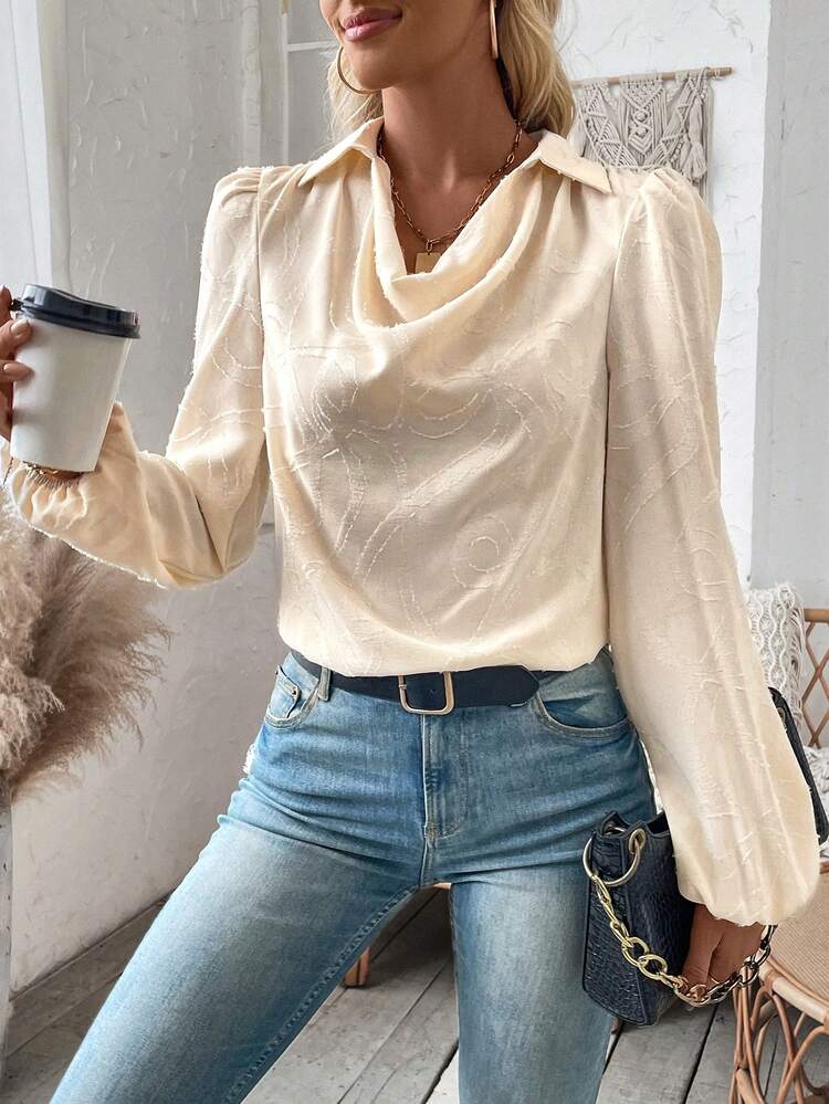 Solid Color Cowl Collar Shirt