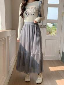 Dazy Star Màu thuần Xếp li Của phụ nữ Váy - Xám - Xem 5