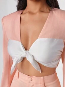 Amanda Daum Caballero 设计师款女式双色前结短款上衣，秋季，适合秋季，假日 - 彩色 - 查看 7