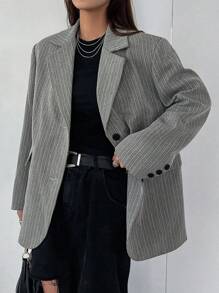Dazy Star In sọc Cổ áo Áo vest - Xám - Xem 5