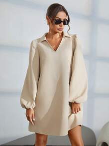SHEIN Essnce Women's Solid Color Lantern Sleeve Dress