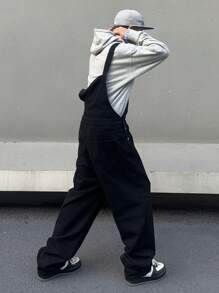 Manfinity EMRG Men's Loose Fit Denim Overalls With Big Pockets - Black - View 6