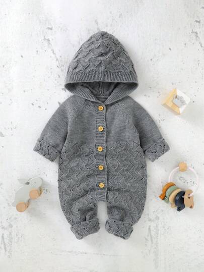 嬰兒女孩連帽長袖毛衣連身褲,瑞格蘭袖