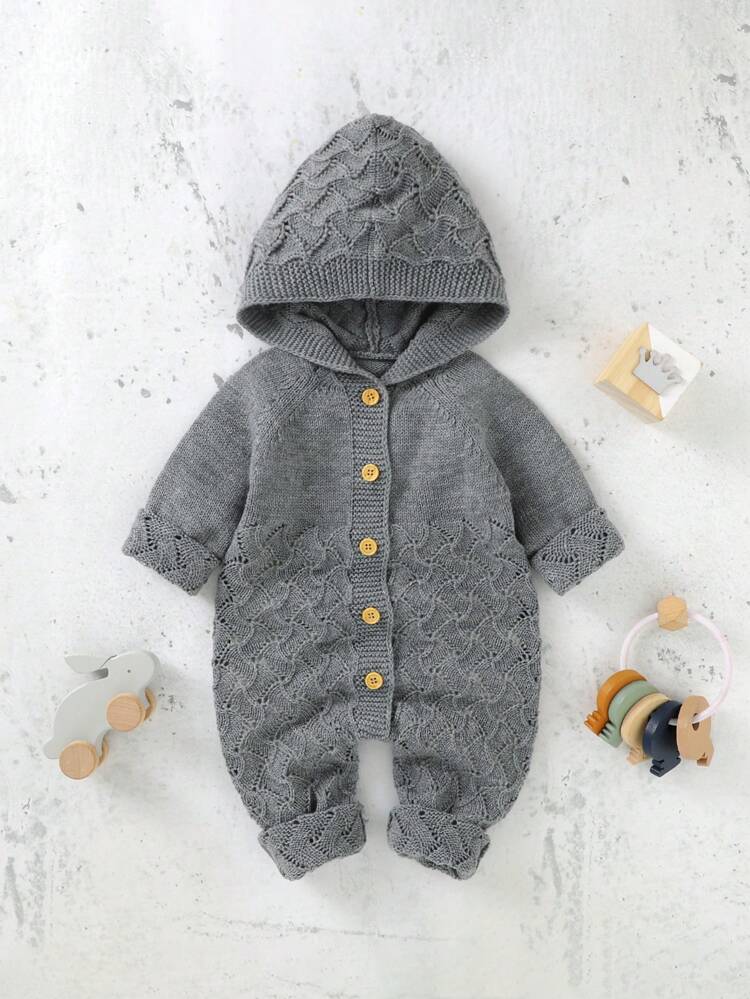 Baby Girls' Hooded Long Sleeve Sweater Romper With Raglan Sleeve