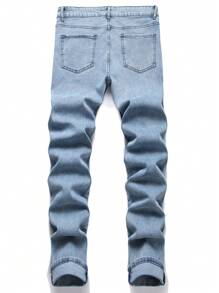 Manfinity EMRG Men's Slim Fit Jeans With Frayed Hem - Light Wash - View 2