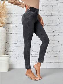 SHEIN LUNE Của phụ nữ Quần jean ôm Với Túi - Xám - Xem 6