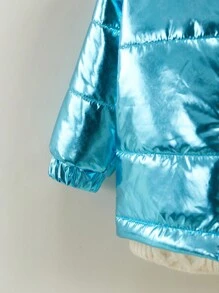 男嬰加厚保暖外套,亮澤藍色,適合冬季休閒或日常穿著 - 藍色 - 查看 4