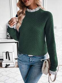 Chiquease Frilled Hem Sweater Pullover,Long Sleeve Tops Knit Pullover Fall Winter Outfit - Dark Green - View 4