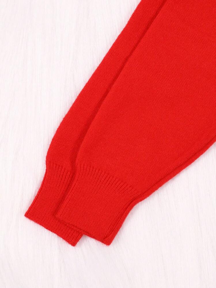 Baby Girls' Mock Neck Lettuce Detail Knitted Sweater Dress