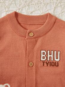 Baby Boys' Cartoon And Letter Pattern Cardigan Sweater - Redwood - View 3