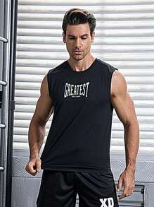 Manfinity Sport Corelite Boyfriend Style Men's Letter Print Sports Tank Top Workout Tops - Black - View 3