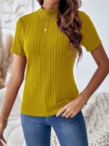 SHEIN Clasi 高领罗纹针织 T 恤