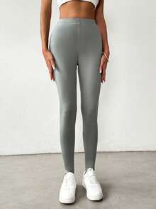 SHEIN Essnce Của phụ nữ Màu thuần Xà cạp - Màu xám đen - Xem 5