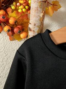 Em bé Cô gái Lá thư In Vòng cổ Áo nỉ - màu đen - Xem 3