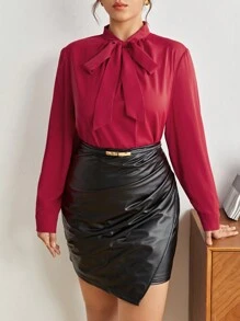 BizChic Blusa Elegante De Talla Grande Con Cuello De Lazo - Rojo - Ver 5