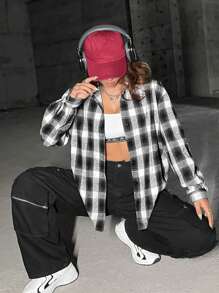 Muchica Camisa negro con blanco con patrón de cuadros - Blanco y Negro - Ver 7