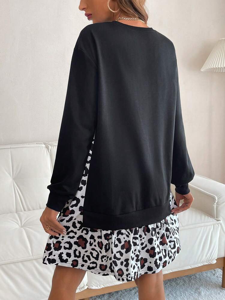 Maternity Leopard & Heart Print Lantern Sleeve 2 In 1 Dress
