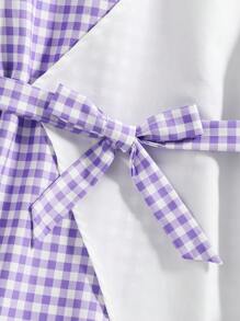 SHEIN 格子拼色腰帶休閒襯衫 - 彩色 - 查看 4