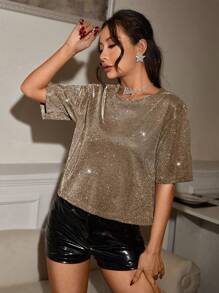 SHEIN Essnce 女性閃閃發光短袖T恤