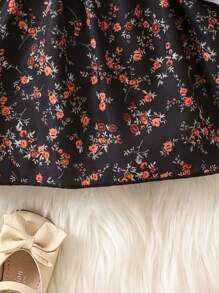 Baby Girls' Floral Print Ruffle Hem Dress - Black - View 6