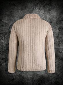 1pc Men's Plush Vertical Striped Jacket - Apricot - View 2