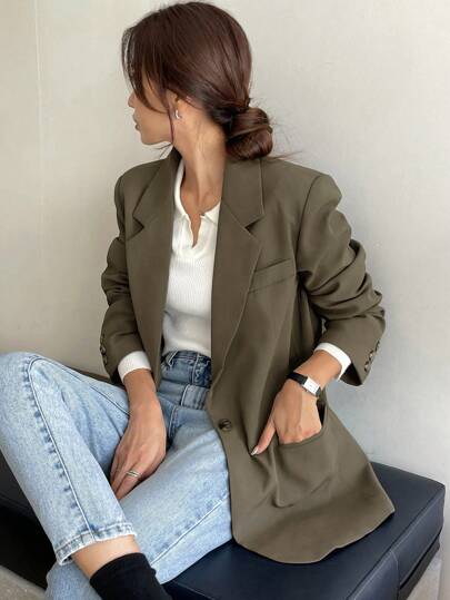 DAZY Ladies' Autumn Business Casual Lapel Neck Long Sleeve Blazer,Fall Women Clothes