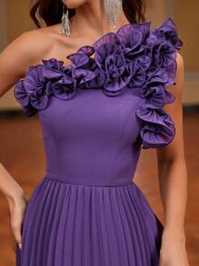 SHEIN Belle Vestido formal elegante con cuello asimétrico, con volantes y pliegues, ideal para graduación, fiesta de cena, boda como invitada - Morado - Ver 6