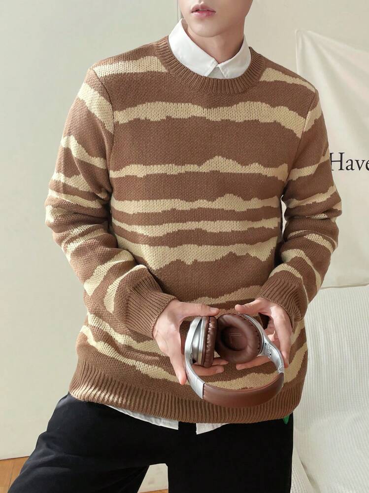 Manfinity Hypemode Men's Round Neck Striped Long Sleeve Sweater - Multicolor - View 7