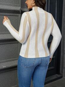 Calvaya Áo len cổ cao họa tiết sọc, kiểu dáng chui đầu, thích hợp cho mùa thu đông. - Nhiều màu - Xem 2